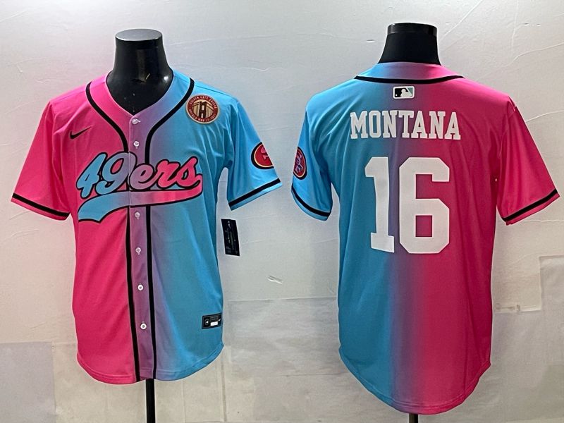 Men 2025 San Francisco 49ers #16 Montana Pink Blue Nike Limited NFL Jersey 010